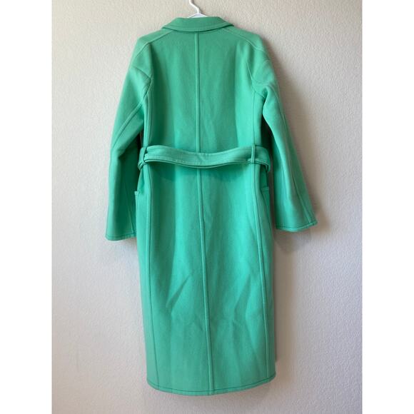 HELMUT LANG Single Breasted Belted Long Pea Coat Wool Cashmere XS Mint Green - Picture 6 of 10
